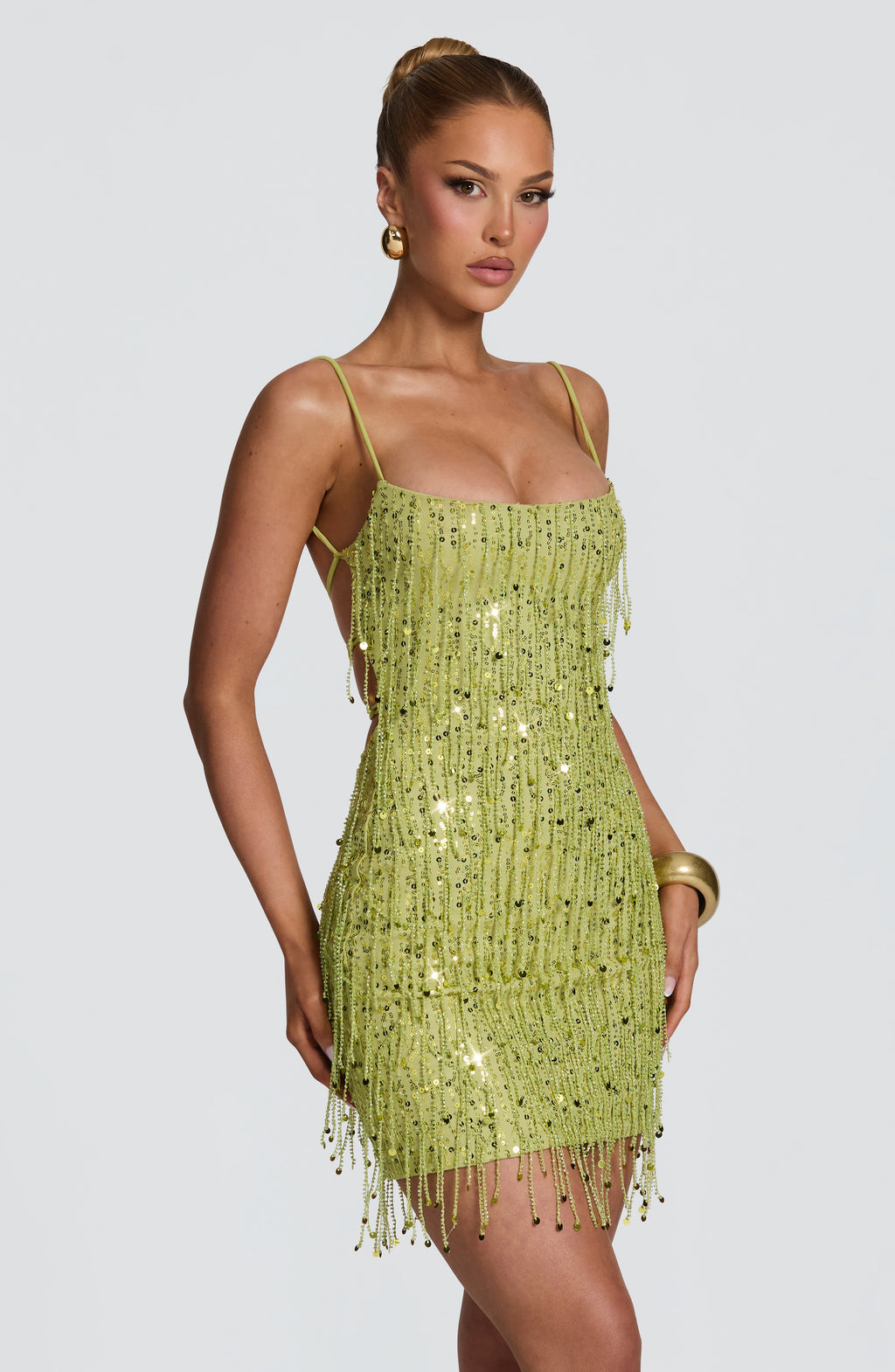 Blanca™ - Vestido Corto de Flecos Oliva