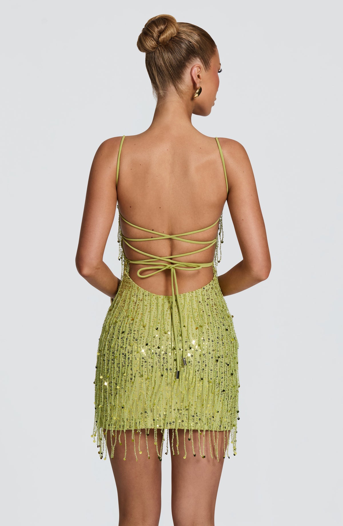 Blanca™ - Vestido Corto de Flecos Oliva