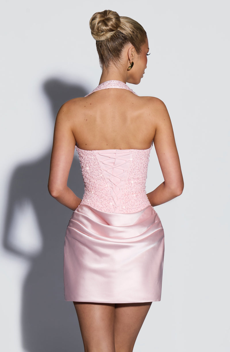 Nuria™ - Vestido Corto con Pedrería Rosa
