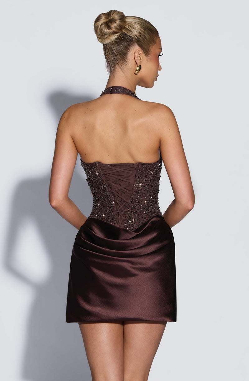 Adriana™ - Vestido Corto Bordado Ciruela