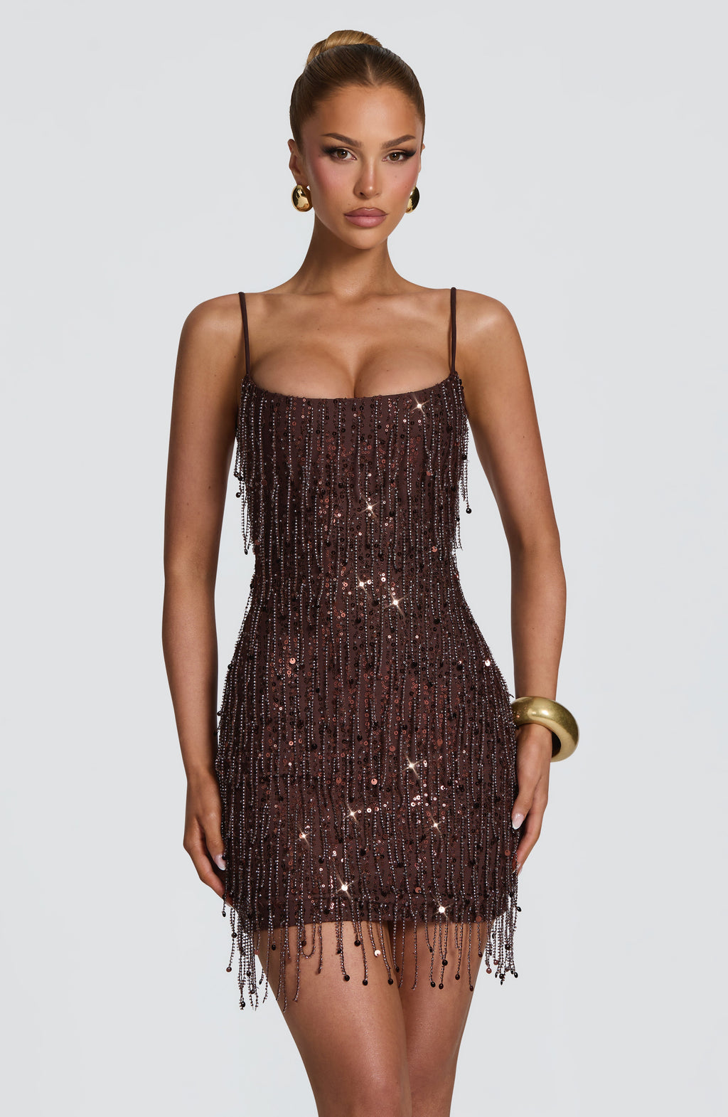 Blanca™ - Vestido Corto de Flecos Ciruela