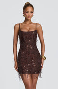 Blanca™ - Vestido Corto de Flecos Ciruela