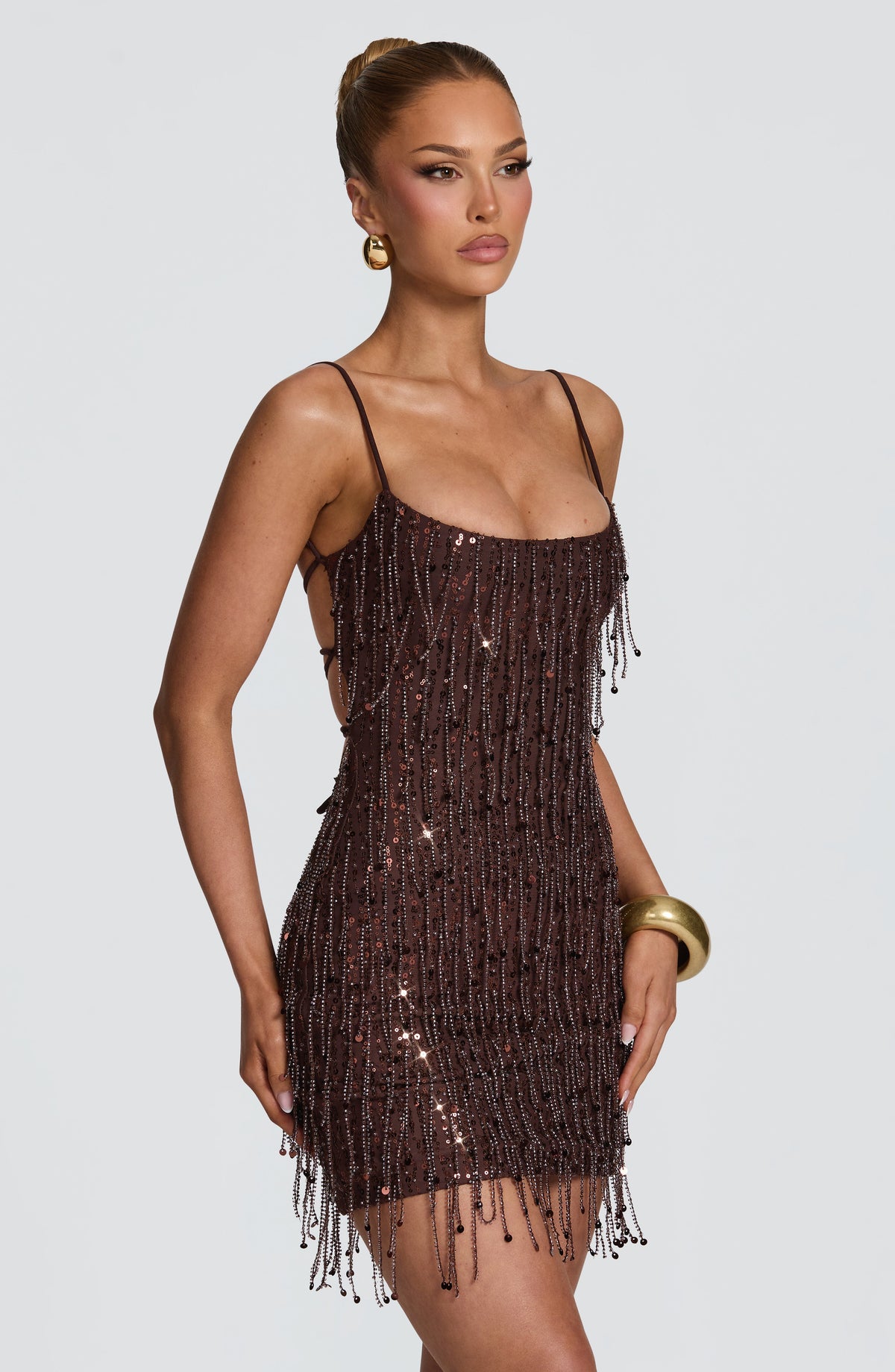Blanca™ - Vestido Corto de Flecos Ciruela