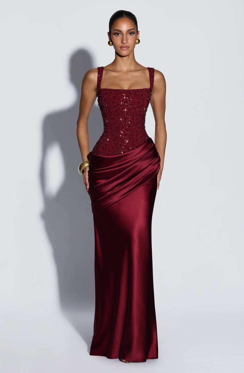 Alejandra™ - Vestido Largo de Satén Burdeos