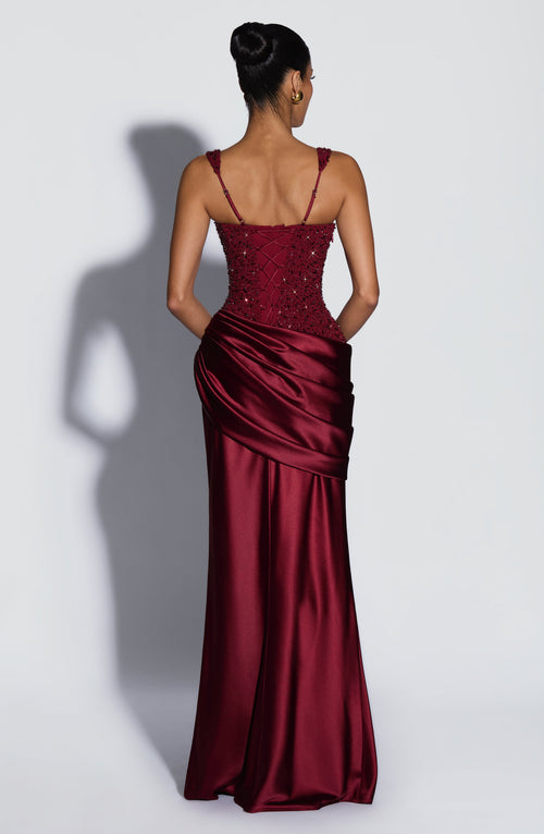 Alejandra™ - Vestido Largo de Satén Burdeos
