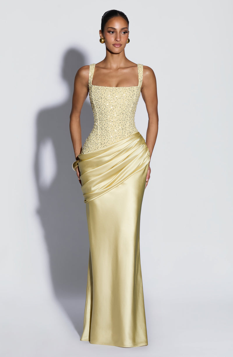 Alejandra™ - Vestido Largo de Satén Limón