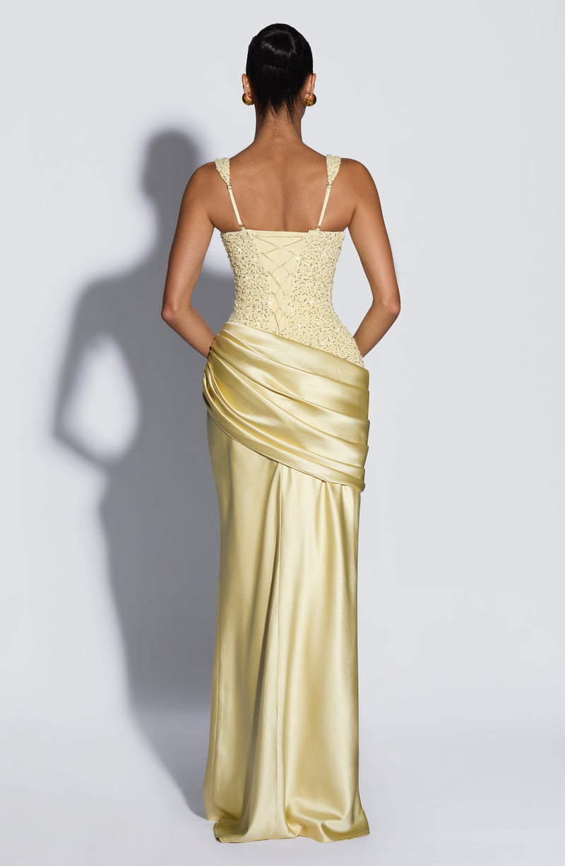 Alejandra™ - Vestido Largo de Satén Limón