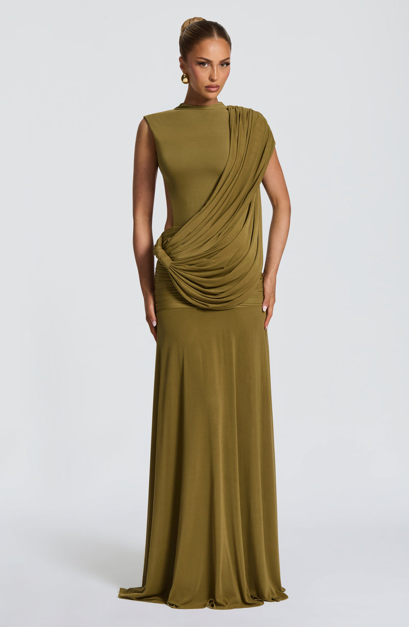 Mireya™ - Vestido Largo de Malla Oliva