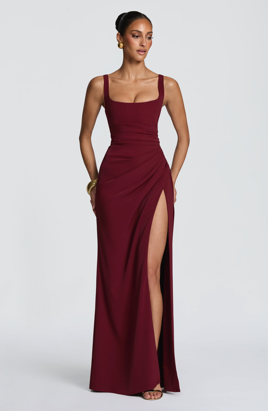 Lucía™ - Vestido Largo Cruzado Cereza