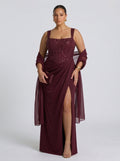 Nai™ - Vestido Largo con Corsé y Faja Compresiva Burdeos