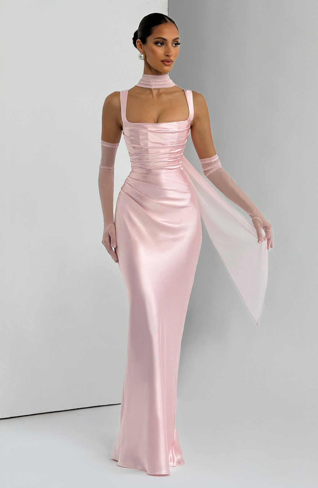 Carlota™ - Vestido Largo de Satén Rosa