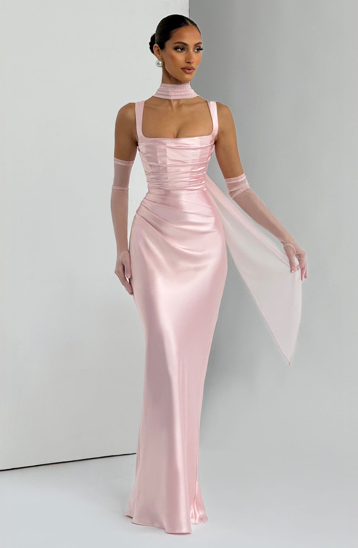 Carlota™ - Vestido Largo de Satén Rosa