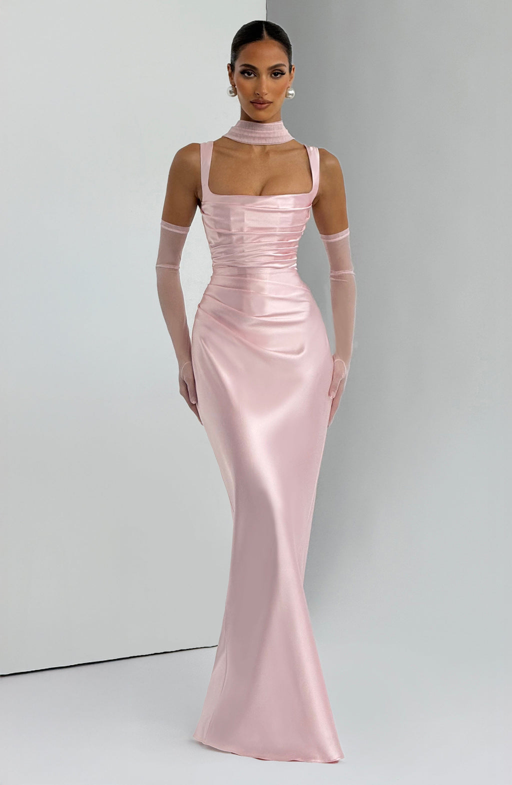 Carlota™ - Vestido Largo de Satén Rosa