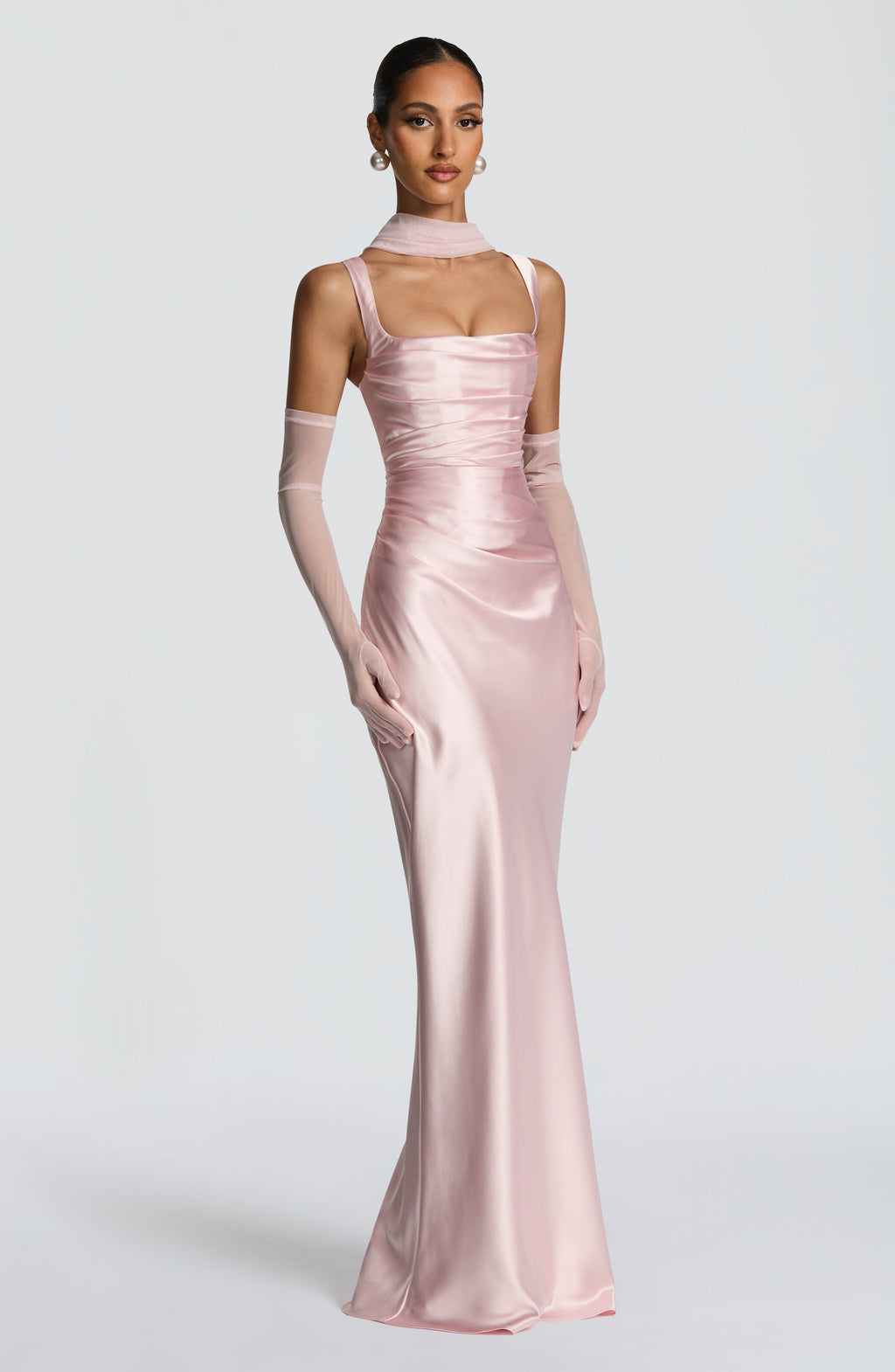 Carlota™ - Vestido Largo de Satén Rosa