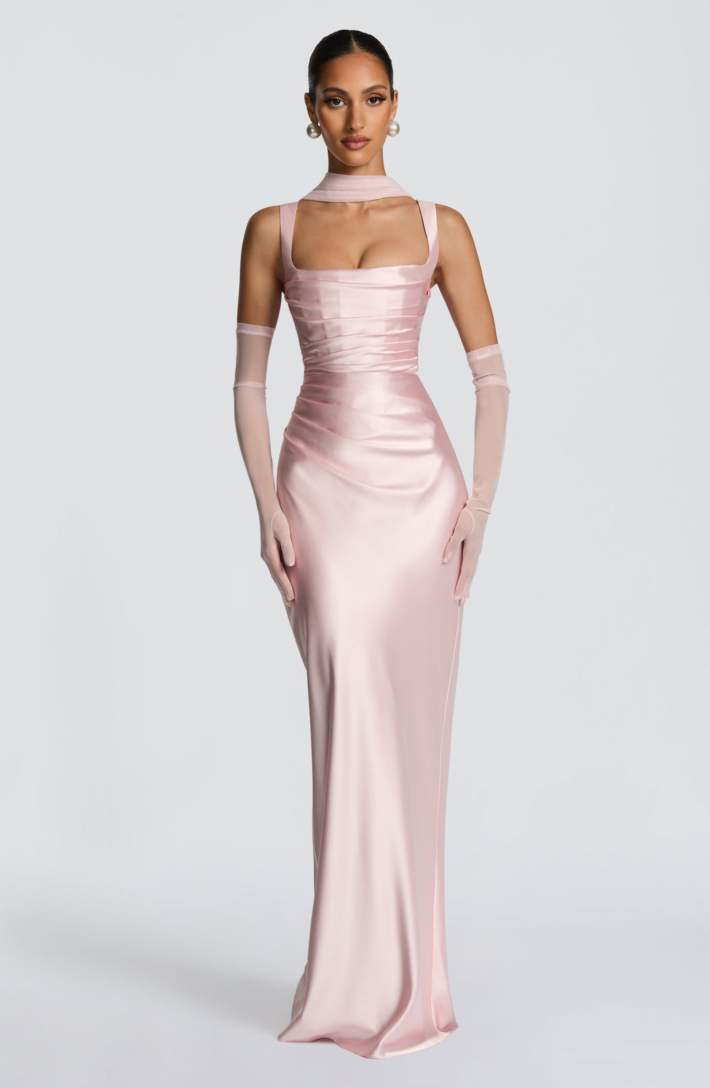 Carlota™ - Vestido Largo de Satén Rosa