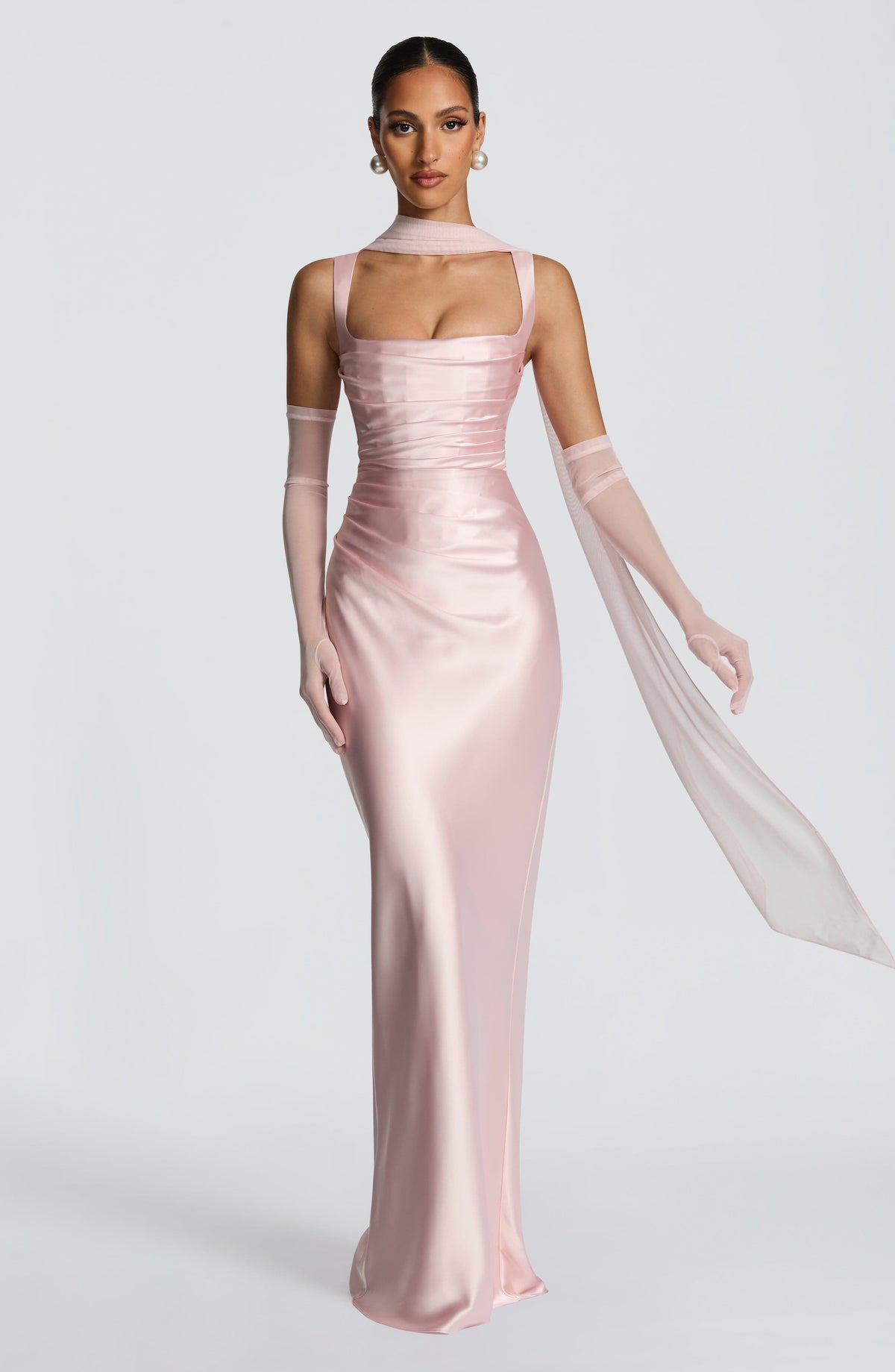 Carlota™ - Vestido Largo de Satén Rosa