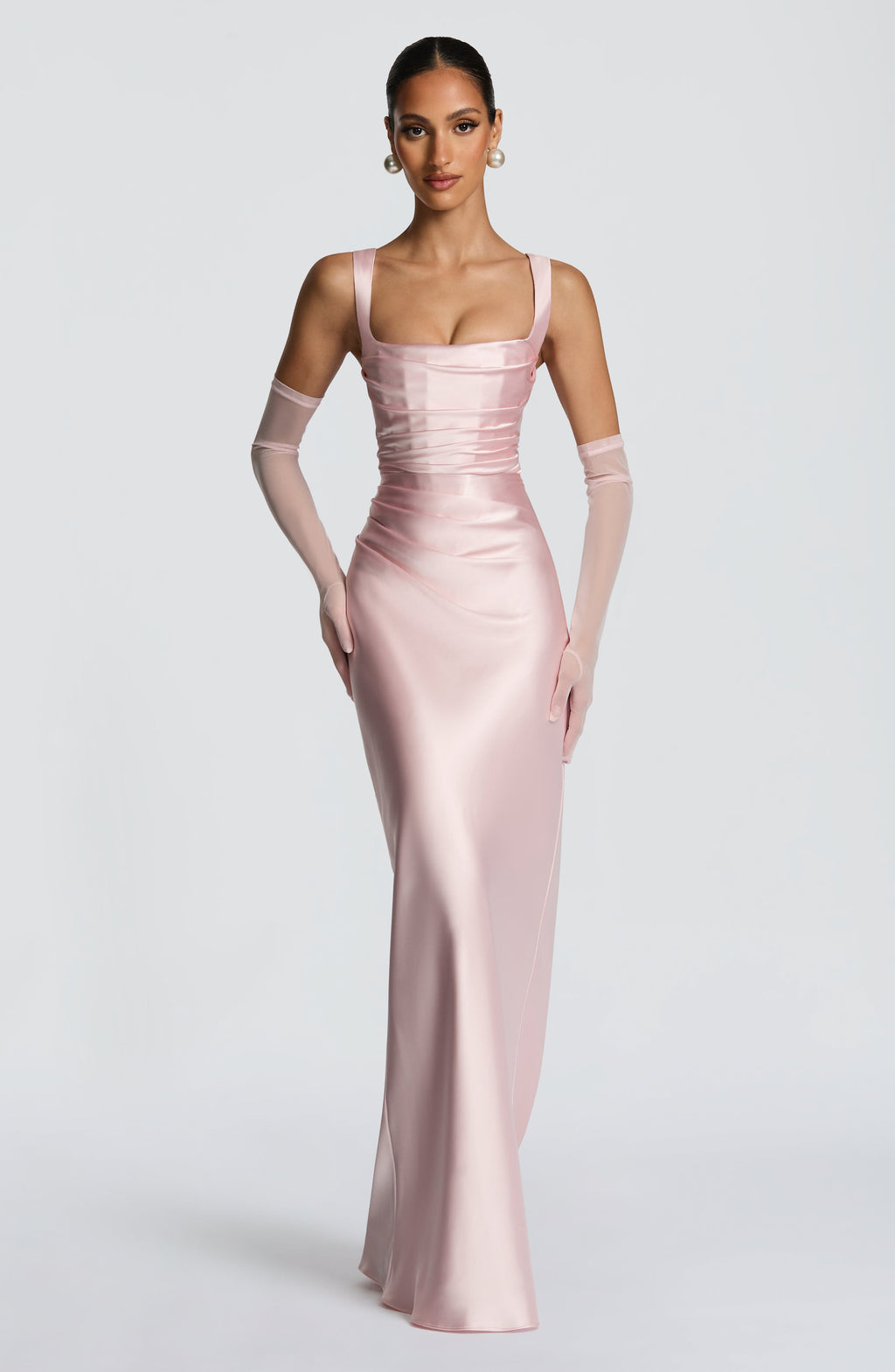 Carlota™ - Vestido Largo de Satén Rosa