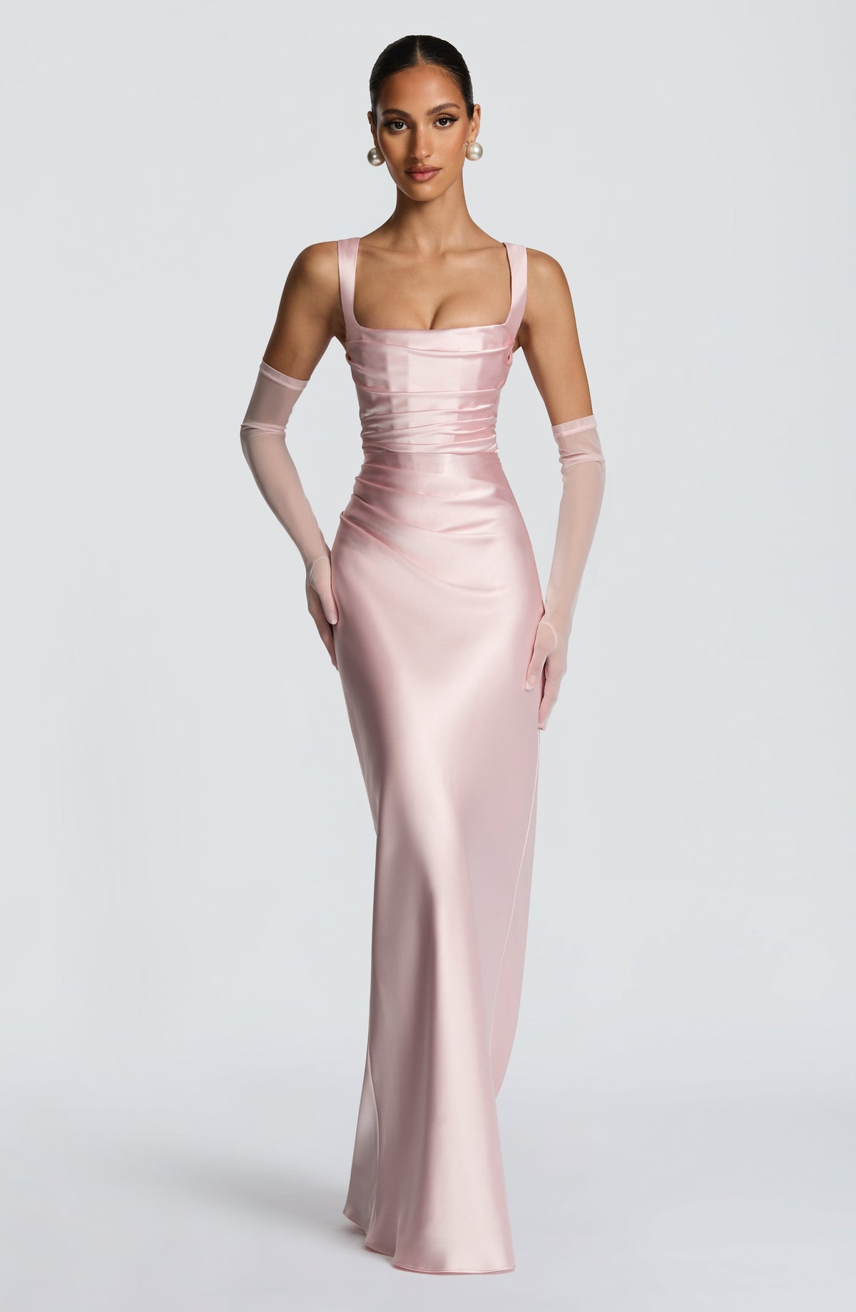 Carlota™ - Vestido Largo de Satén Rosa