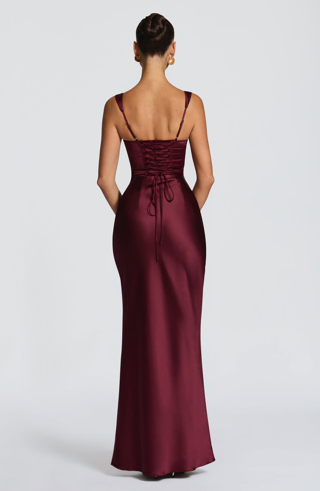 Carlota™ - Vestido Largo de Satén Cereza