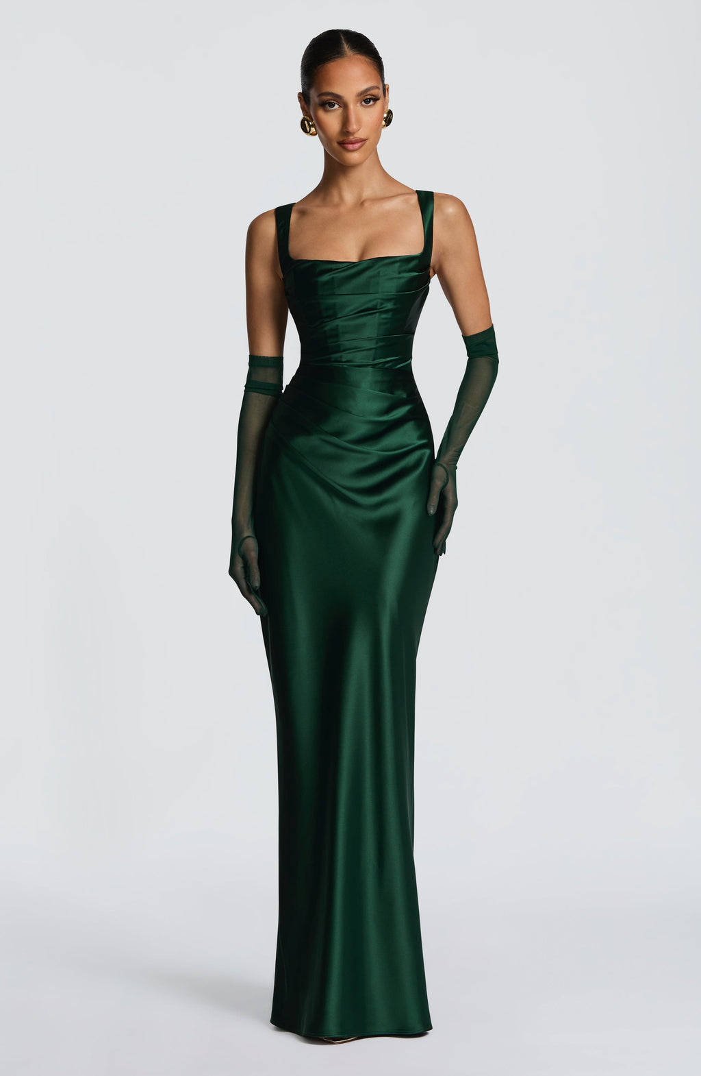Carlota™ - Vestido Largo de Satén Esmeralda