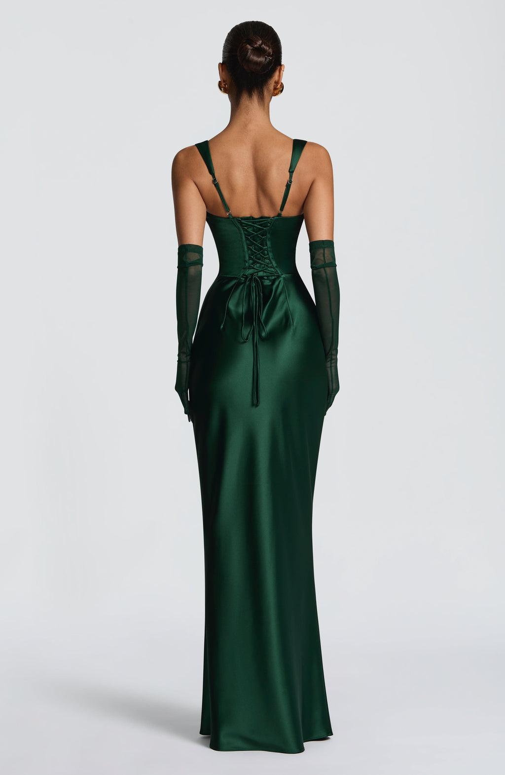 Carlota™ - Vestido Largo de Satén Esmeralda