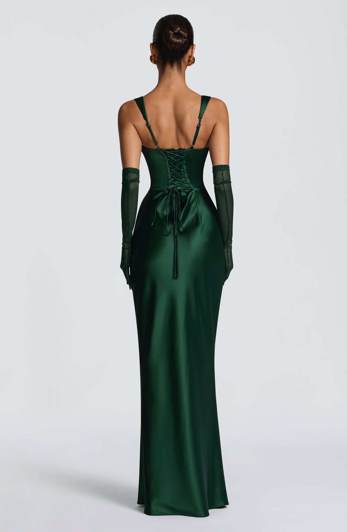 Carlota™ - Vestido Largo de Satén Esmeralda