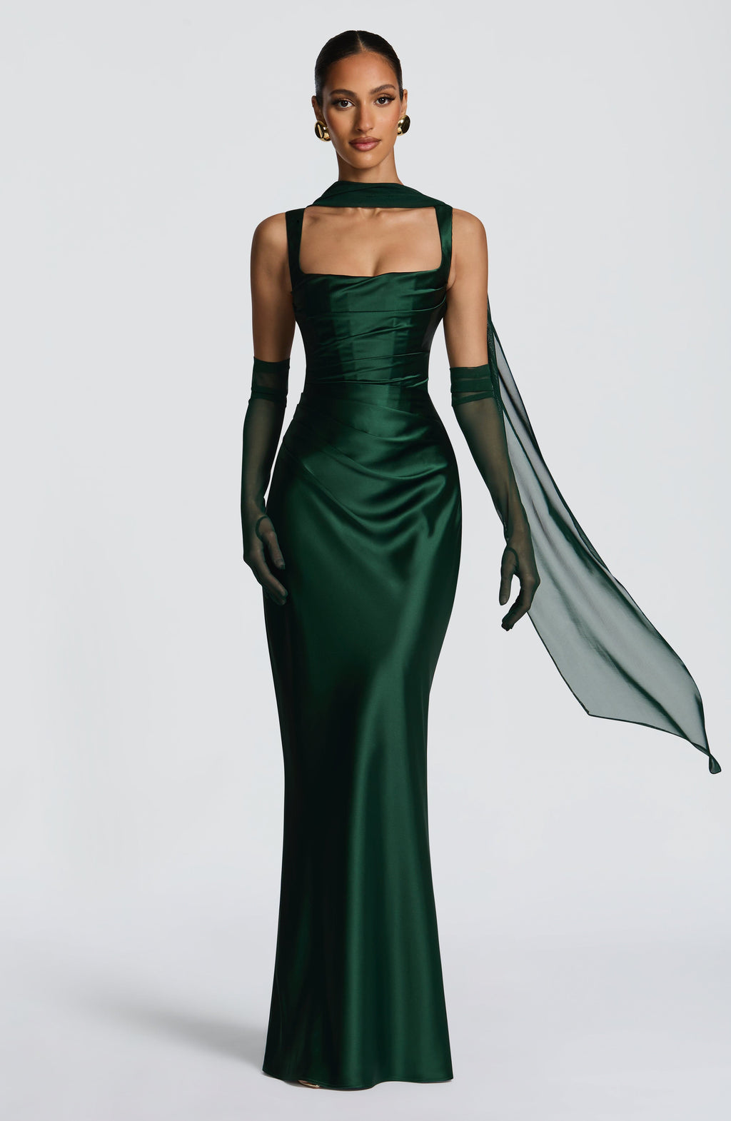 Carlota™ - Vestido Largo de Satén Esmeralda
