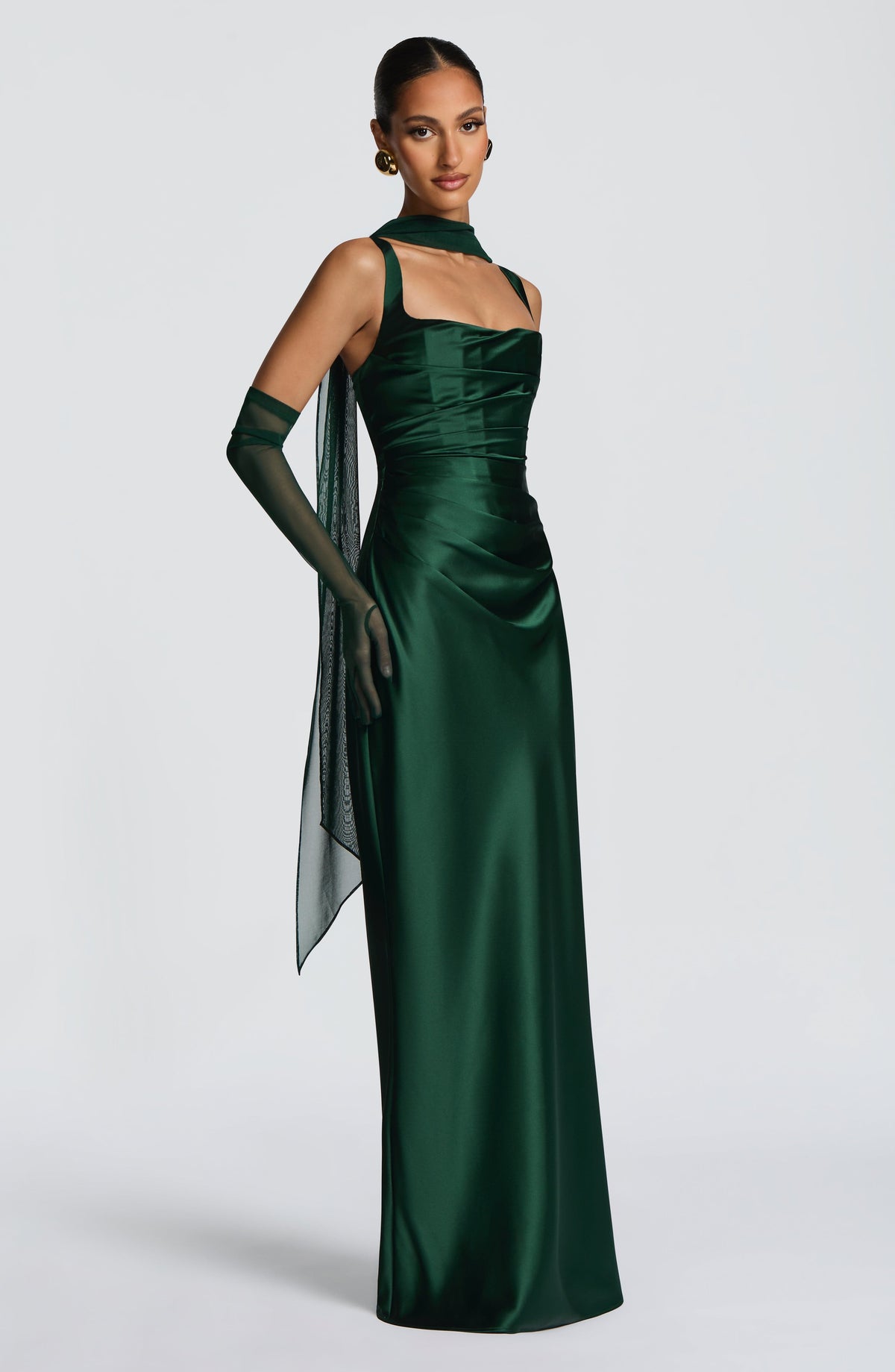 Carlota™ - Vestido Largo de Satén Esmeralda