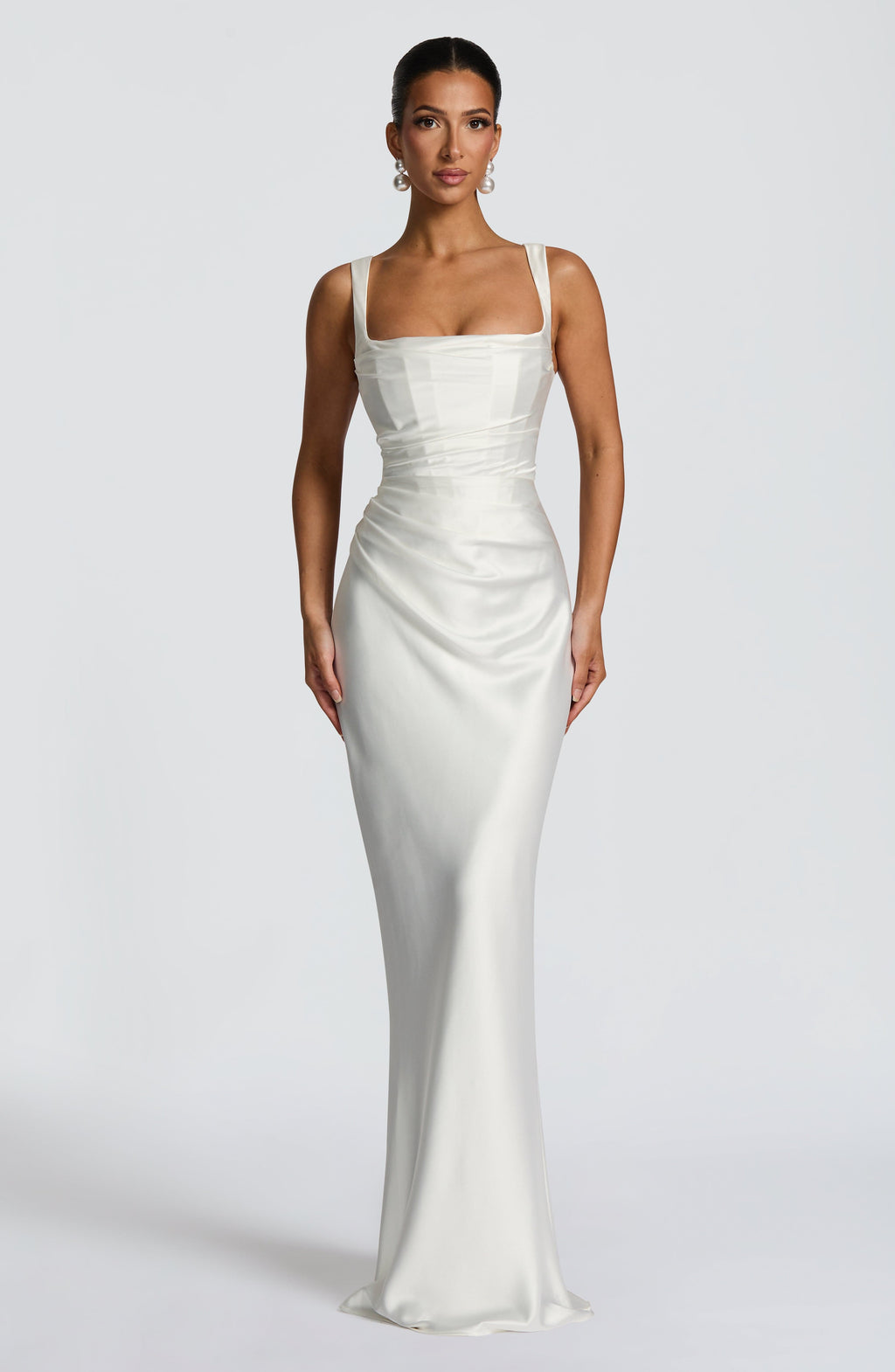 Carlota™ - Vestido Largo de Satén Marfil