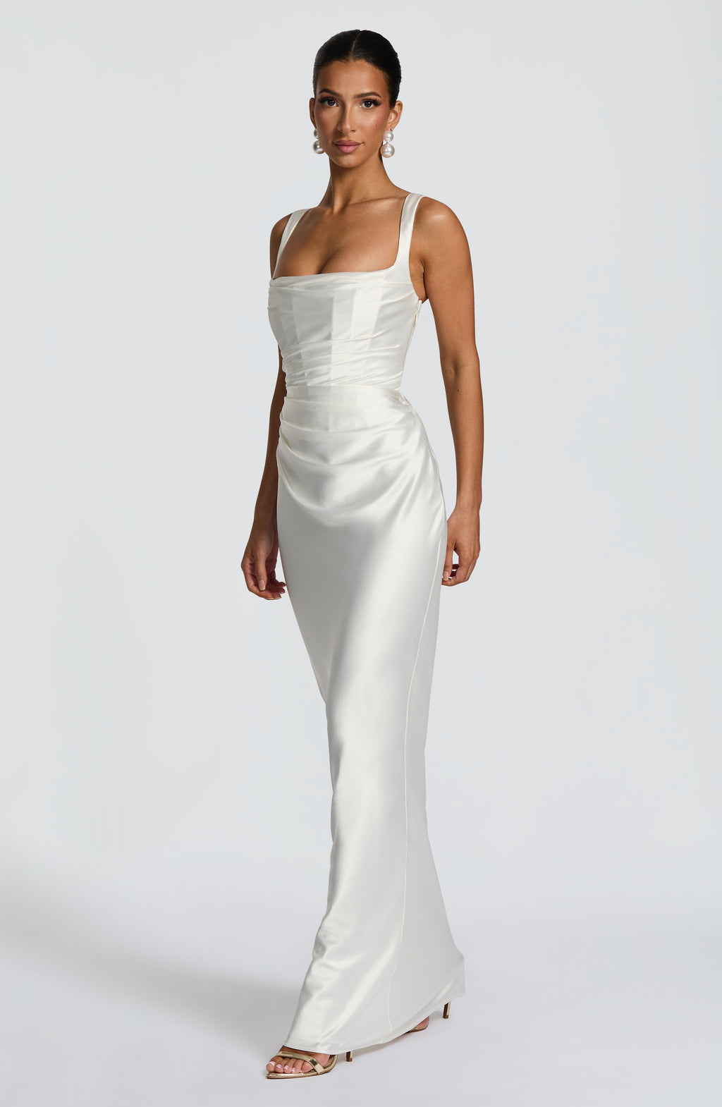 Carlota™ - Vestido Largo de Satén Marfil