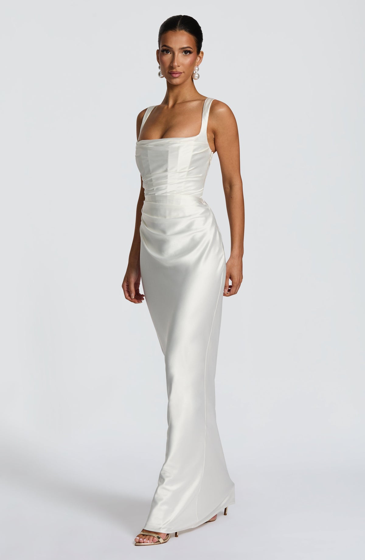 Carlota™ - Vestido Largo de Satén Marfil
