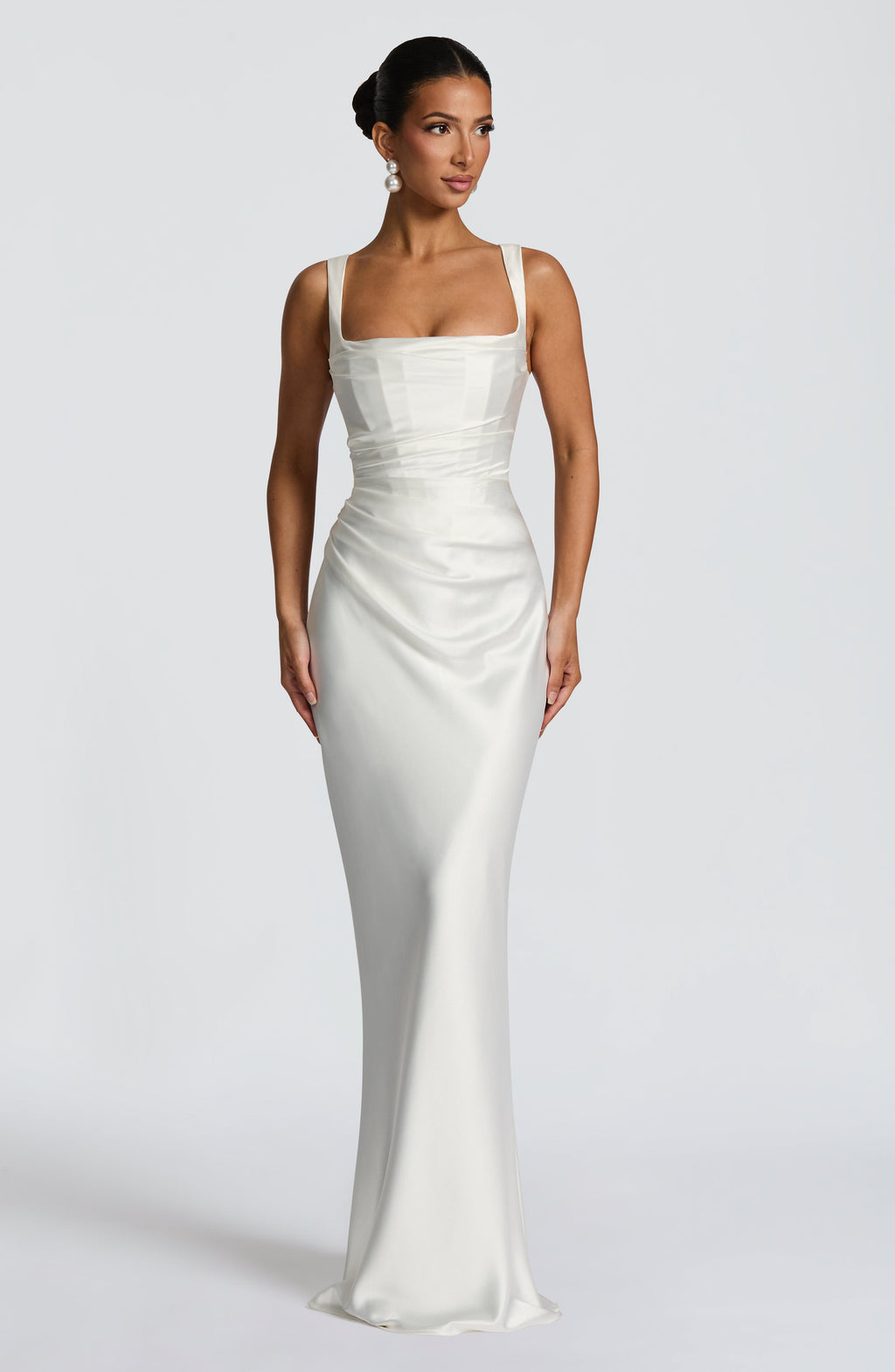 Carlota™ - Vestido Largo de Satén Marfil