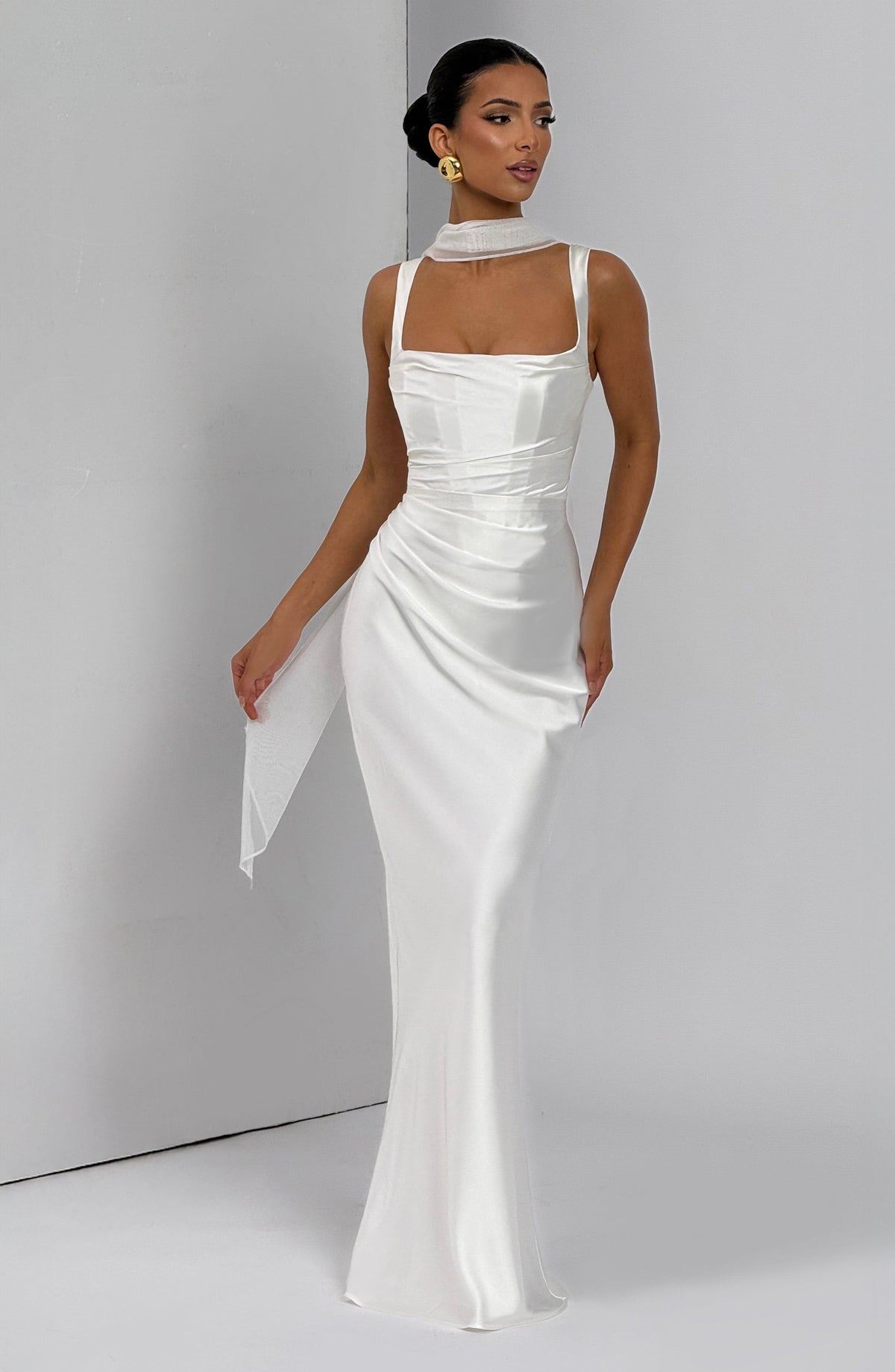 Carlota™ - Vestido Largo de Satén Marfil