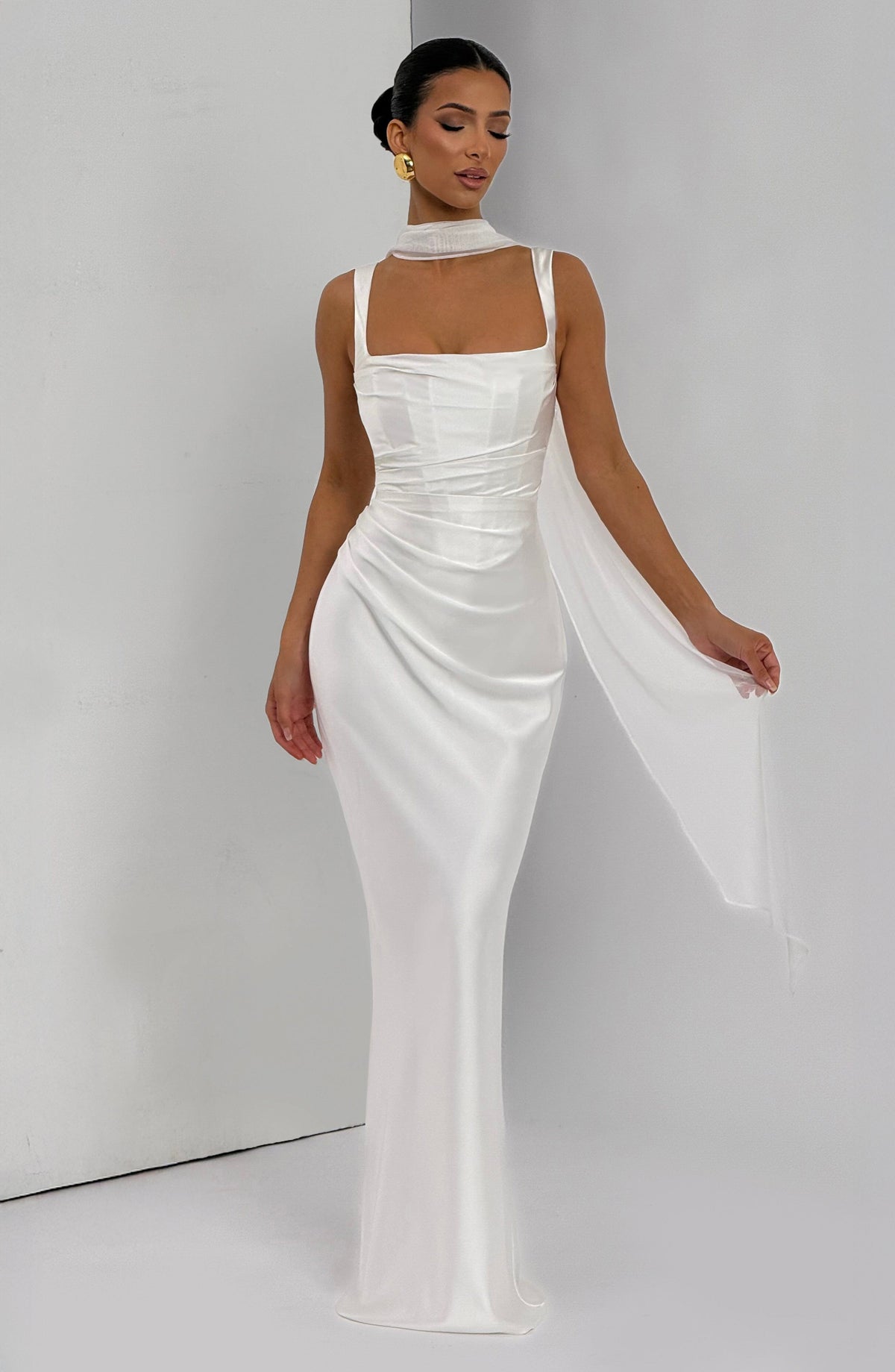 Carlota™ - Vestido Largo de Satén Marfil