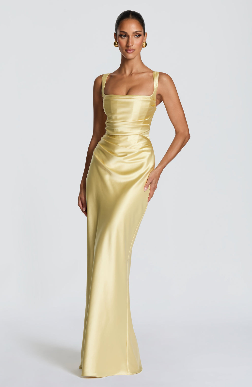 Carlota™ - Vestido Largo de Satén Limón