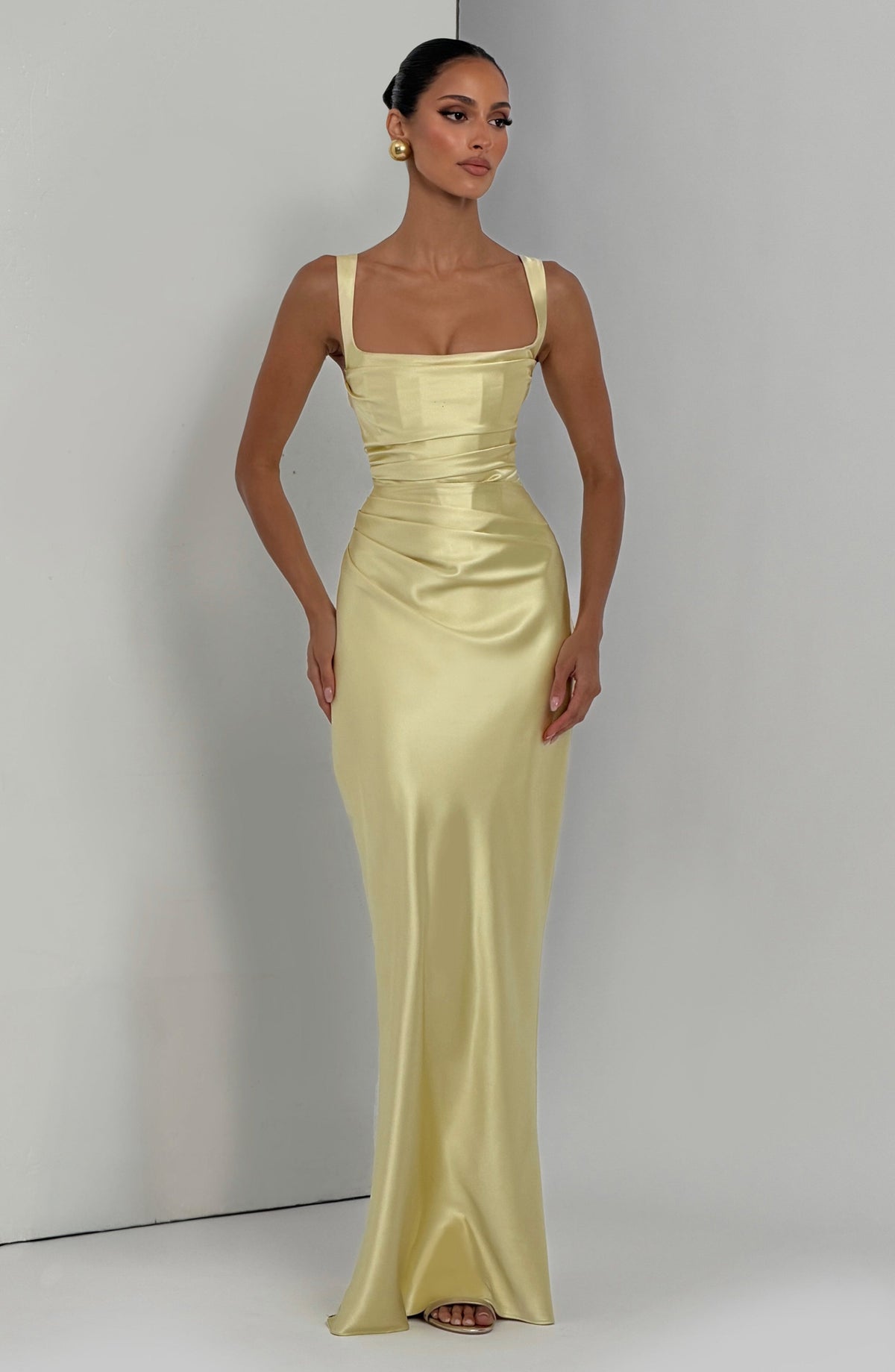 Carlota™ - Vestido Largo de Satén Limón