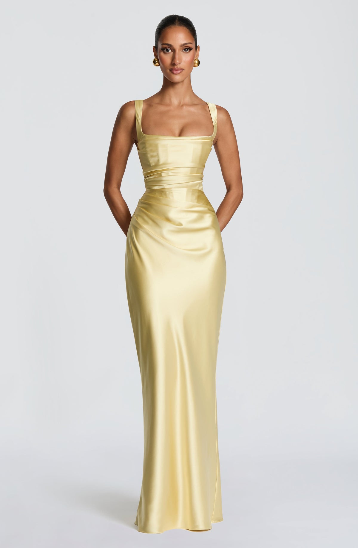 Carlota™ - Vestido Largo de Satén Limón