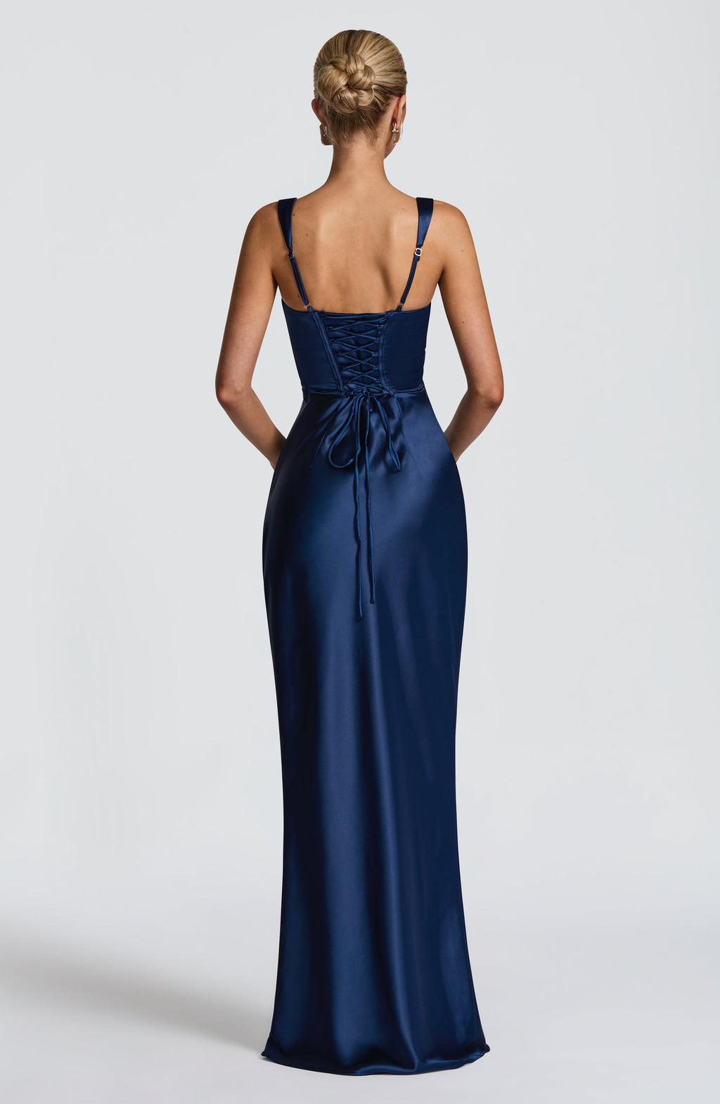 Carlota™ - Vestido Largo de Satén Azul Marino