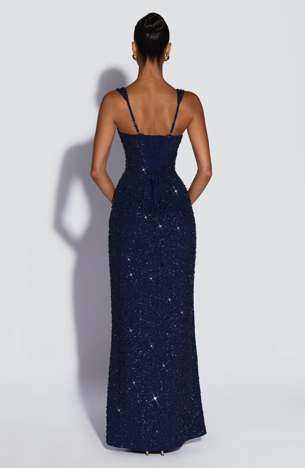 Carlota™ - Vestido Largo Bordado Azul Marino