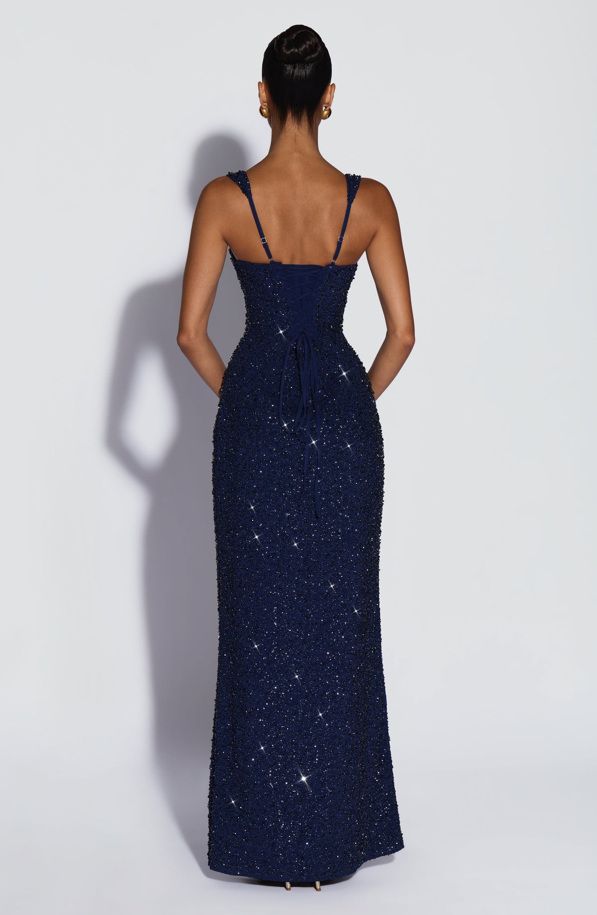 Carlota™ - Vestido Largo Bordado Azul Marino