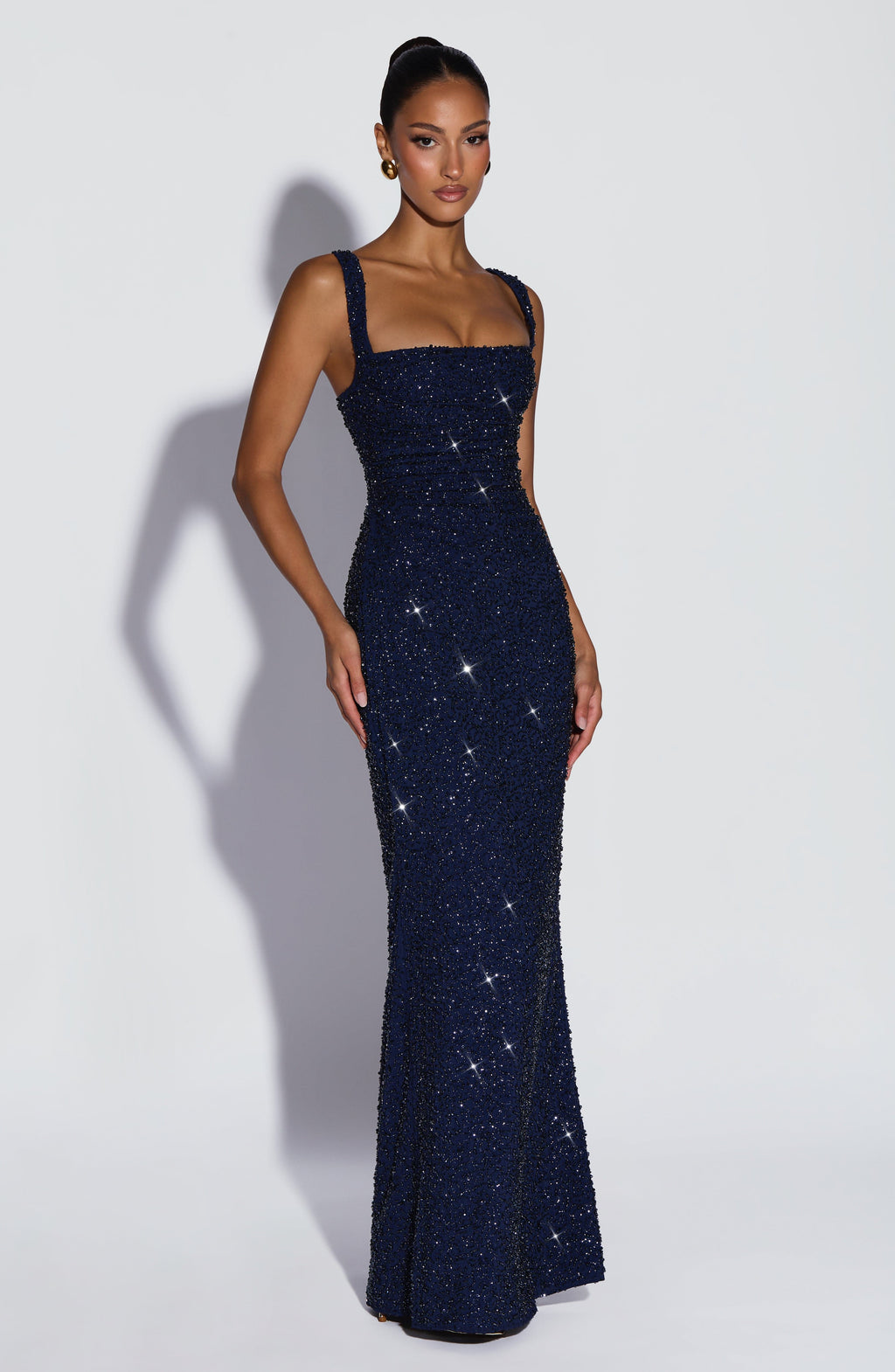 Carlota™ - Vestido Largo Bordado Azul Marino
