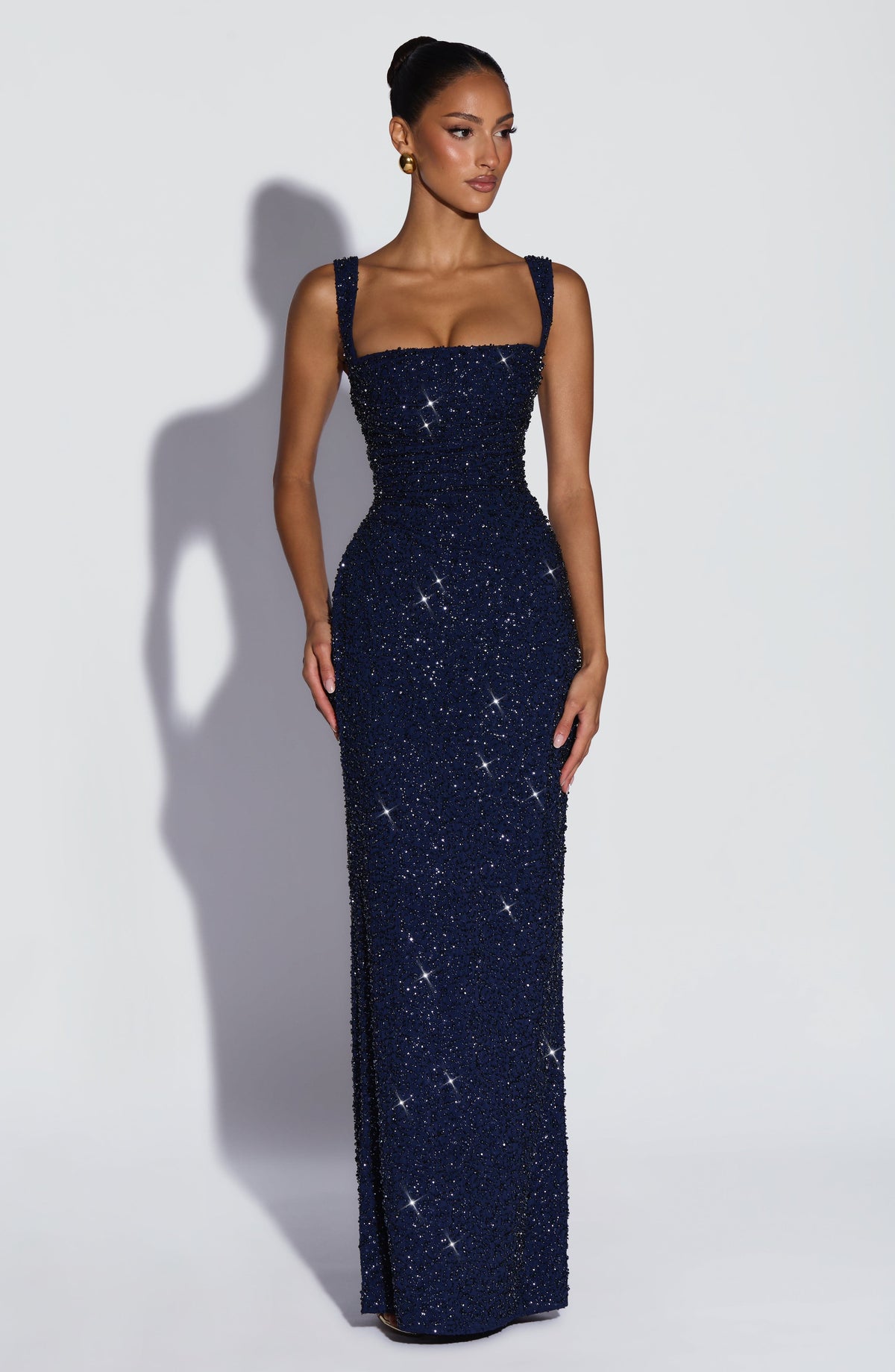 Carlota™ - Vestido Largo Bordado Azul Marino