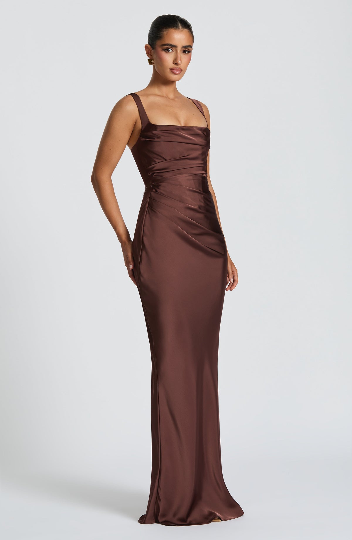 Carlota™ - Vestido Largo de Satén Ciruela