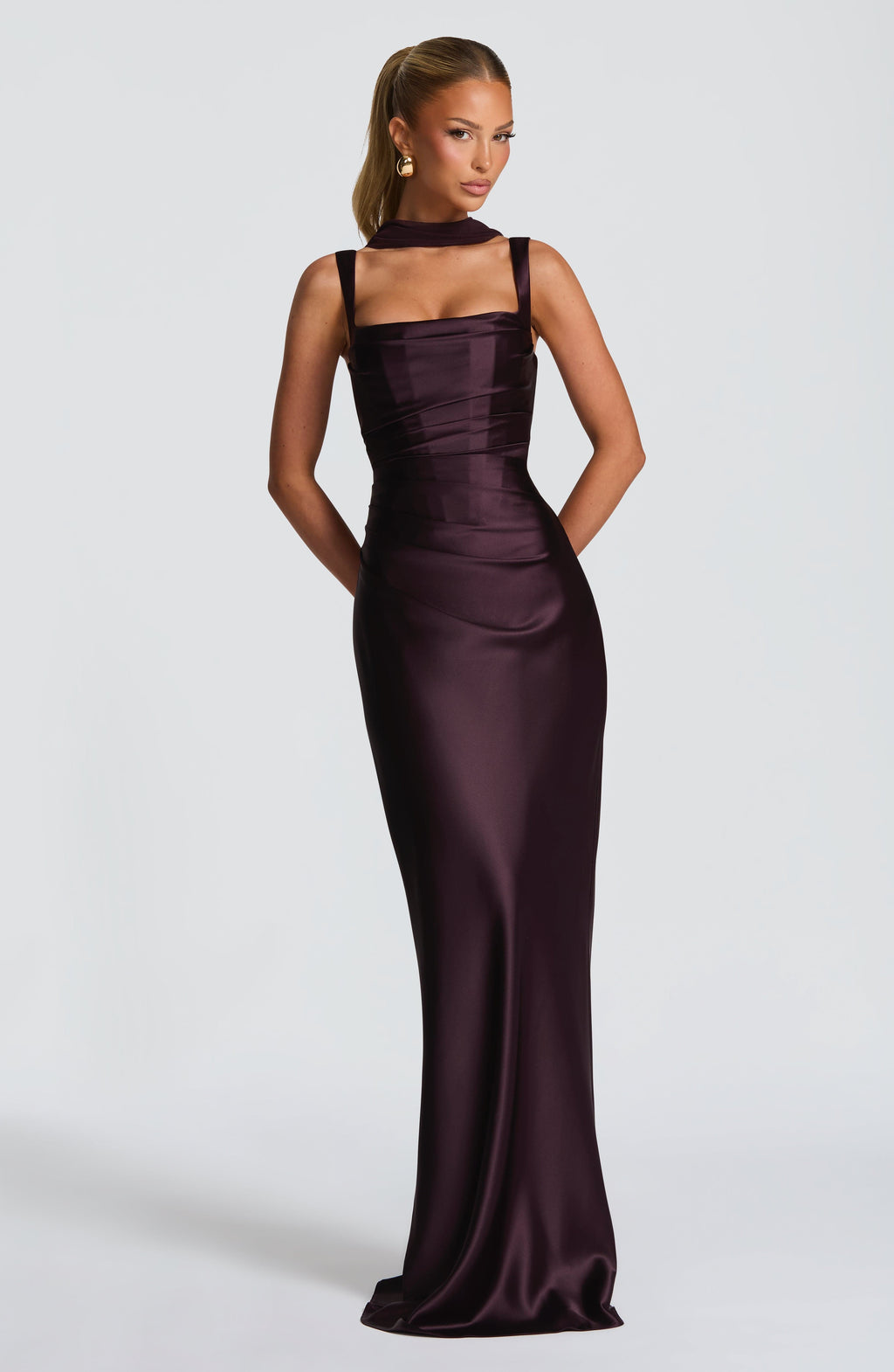 Carlota™ - Vestido Largo de Satén Morado
