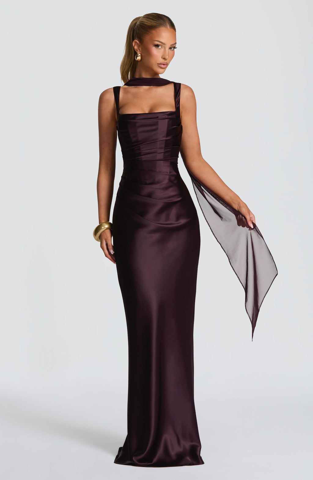 Carlota™ - Vestido Largo de Satén Morado