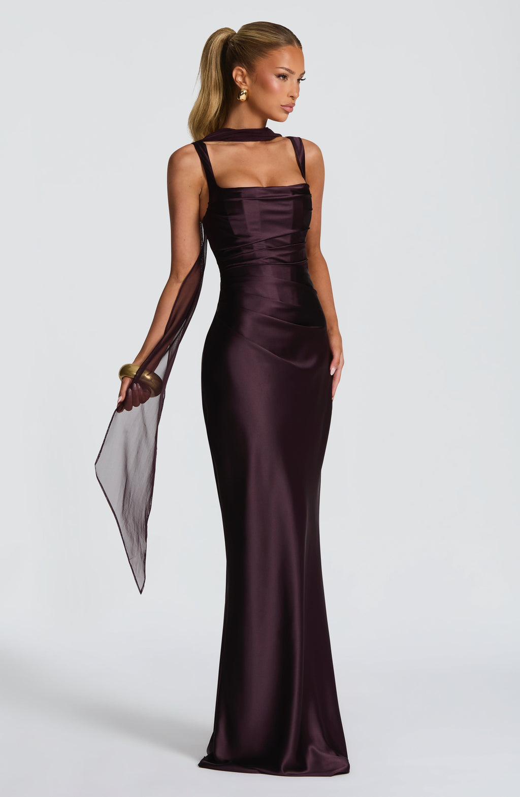 Carlota™ - Vestido Largo de Satén Morado