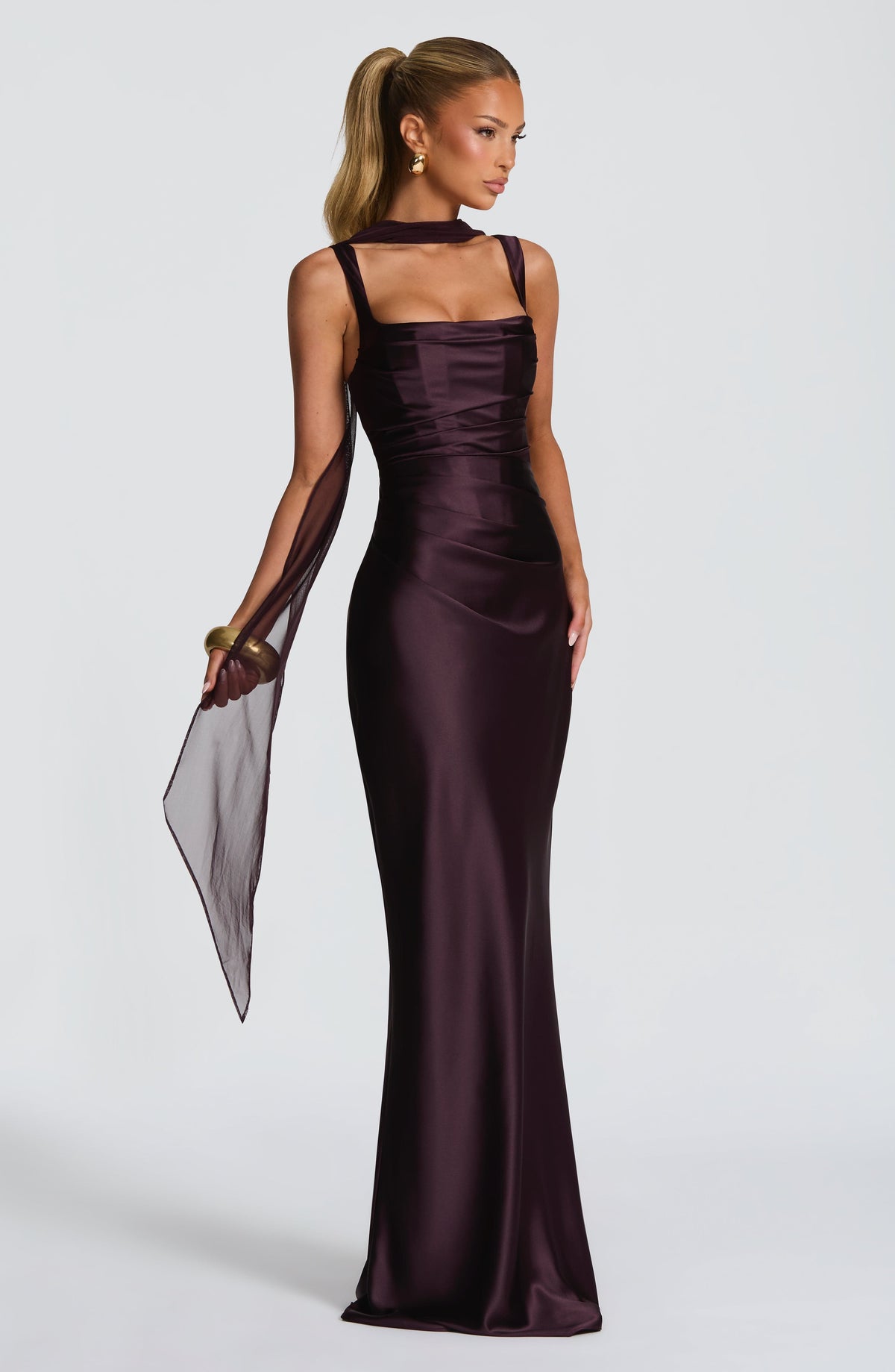 Carlota™ - Vestido Largo de Satén Morado