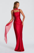 Carlota™ - Vestido Largo de Satén Rojo