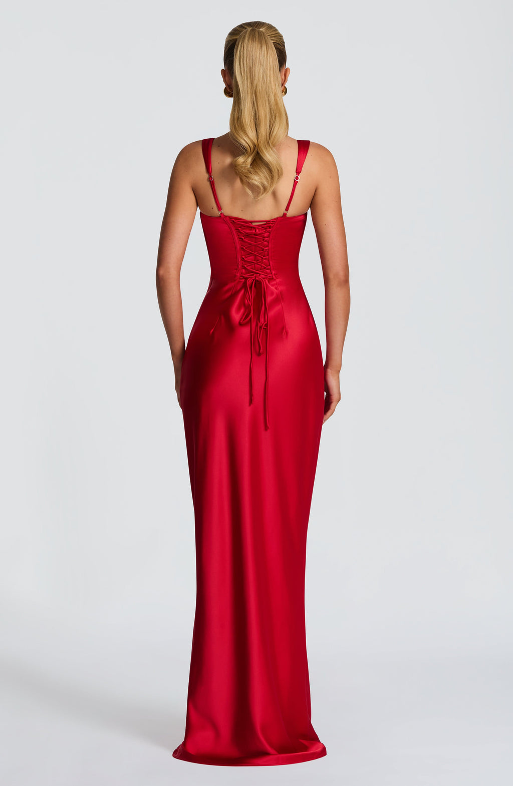 Carlota™ - Vestido Largo de Satén Rojo