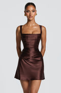 Carlota™ - Vestido Corto de Satén Ciruela